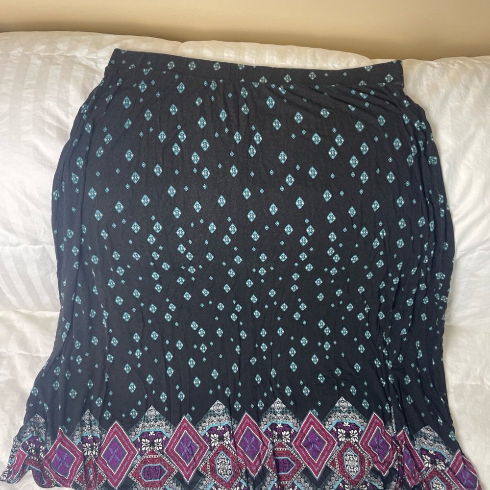 Cato Women’s Cotton Black Long Maxi Skirt with Purple and Teal Accents Plus